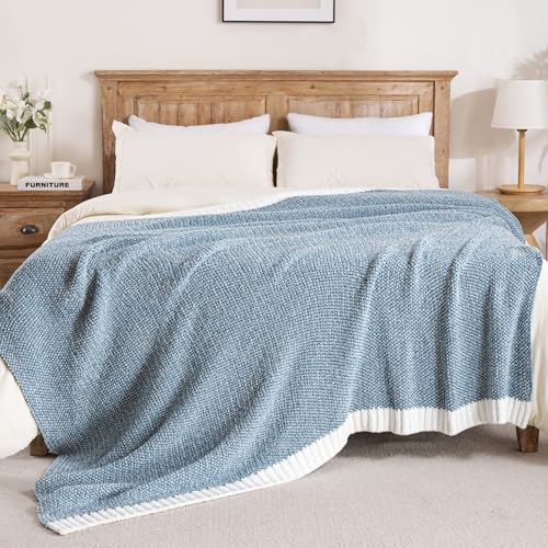 Exclusivo Mezcla Twin Size Knit Blanket for Bed, Ultra Soft and Warm Reversible Woven Blankets, Cozy Snuggly Throw for Couch Bed and Home Decor, Heather Blue, 60"x80" - color: Heather Blue, size: Twin (60"x80")