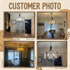 20" Rattan Farmhouse Chandelier Light Fixtures,5-Light Rustic Rattan Pendant Lighting with Woven Wicker Shade Boho Black Hanging Ceiling Light for Dining Room Living Room Kitchen Island Bedroom - color: V-Weave Round Rattan, size: 5 light 20 inches