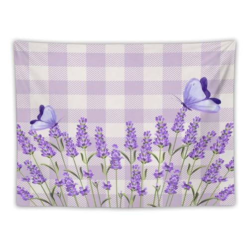 Houselerax Lavender Floral Tapestry,Rustic Spring Purple Flower and Butterfly Wall Hanging for Bedroom Living Room Dorm Decor, 40"x30" - color: Lavender Floral-4, size: W40xL30in