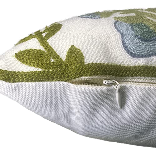 Alysheer Summer Floral Embroidered Decorative Throw Pillow Cover 12"x 20", Farmhouse Blue Flowers Green Leaves Patterned Cotton Canvas Lumbar Cushion Case for Sofa Couch Living Room Cottage Decor - color: Blue, size: 20" x 12" (Pack of 1)