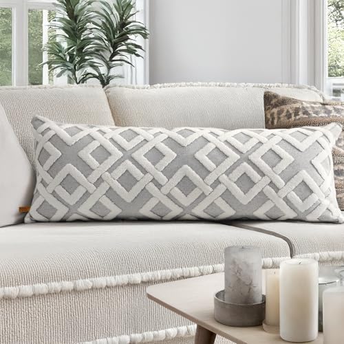 HAMUR Boho Decorative Throw Pillow Covers, 14x36 inches – Soft, Durable Cushion Covers for Sofa, Couch, Living Room, Bedroom – Bohemian Style Mila Design,Grey - color: Grey, size: 36" x 14" (Pack of 1)