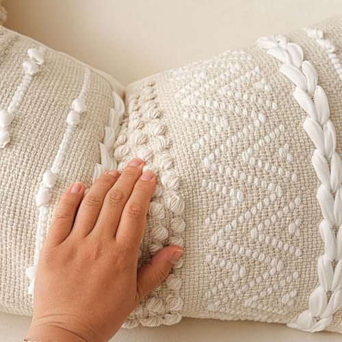 BlissBlush Decorative Lumbar Pillow Cover 14x24, Cream White Boho Accent Throw Pillow Case for Couch Sofa Bed, Modern Farmhouse Textured Lumbar Cushion Bedroom Living Room, Cover ONLY - color: Cream White, size: 24" x 14" (Pack of 1)