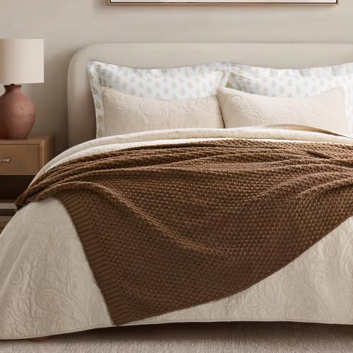 EVERGRACEHOME Chunky Chenille Knit Throw Blanket for Couch, Soft Luxurious Moss Stitch Chair Blankets for Bed, Cozy Decorative Farmhouse Knitted Throws for Sofa, Burnt Orange, 60" x 80" - color: Burnt Orange, size: 60" X 80"