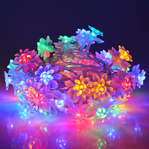 echosari LED String Lights 13.2ft 40 LED Lotus Flower Fairy Lights with 8 Modes Timer Indoor String Lights for Bedroom, Party, Wedding, Indoor, Garden Décor (Multi-Color) - color: Multicolor
