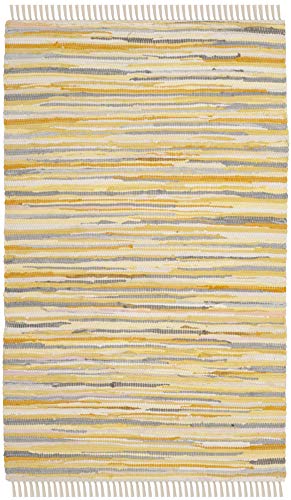 SAFAVIEH Rag Rug Collection Accent Rug - 2'6" x 4', Gold & Multi, Handmade Boho Stripe Cotton, Ideal for High Traffic Areas in Entryway, Living Room, Bedroom (RAR129N) - color: Gold/Multi, size: 2'6" x 4' (Rectangular)