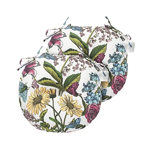 Bistro Chair Cushions 15 inch,Set of 2,Tufted Round Chair Cushions with Ties,15"x15"x4",Water Resistant Round Seat Cushion for Barstool Chairs,Patio Garden Kitchen Outdoor Furniture(Butterfly Flower) - color: Butterfly Flower, size: 15"x15"
