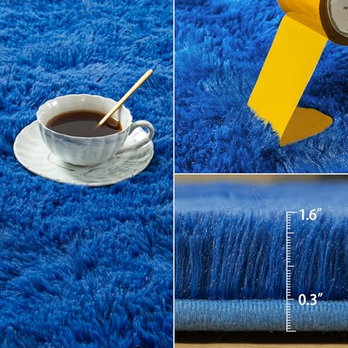 Kelarea Navy Blue Rug for Bedroom, 2x4 Fluffy Throw Rugs for Living Room, Small Soft Shag Fuzzy Carpet for Kids Boys and Girls Bedroom, Dorm, Nursery Rooms, Home Decor - color: Navy Blue, size: 2' x 6' (Rectangular)