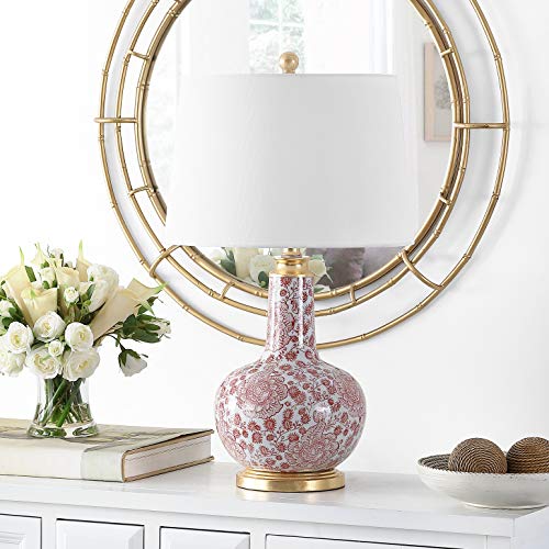 Safavieh Lighting Collection Leia Red Floral Chinoiserie Ceramic 26-inch Bedroom Living Room Home Office Desk Nightstand Table Lamp (LED Bulb Included) - color: Red