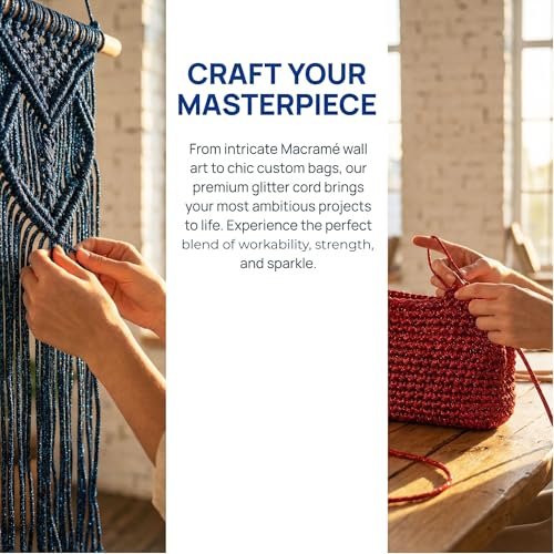 3mm Sparkle Polyester Macramé Cord - 150g/66yds Metallic Glitter Braided Cord for Crocheting Bags, Baskets, Macramé Plant Hangers & DIY Crafts, Machine Washable (13#Black Blue) - color: 13#black Blue