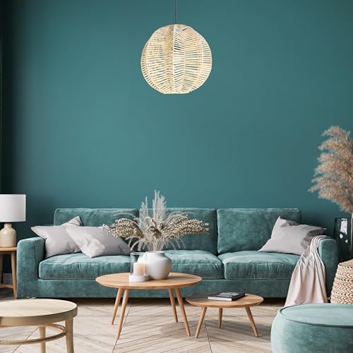 FOREVER BAMBOO Indonesian Hand-Woven Natural Rattan Pendant Light Fixture Circle Shape Woven Wicker Lampshade Chandelier Interior Decor, 15 in H x 15 in W - style: Bali Wave