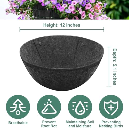 Riare 8 Pack 12 Inch Round Fabric Planter Basket Liner- Hanging Basket Liners Replacement Coco Fiber Liner Alternative for Hanging Basket Flowers (Prevent Birds from Nesting) - size: 12inch