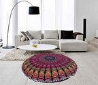 CRAFT KALA 32" Large Round Bohemian Floor Pillow Cover Boho Pouf Cover Mandala Meditation Room Pillows Cover Adults Seating Poufs Cushion Cover for Kids Reading Playroom Pink Yellow Mirchi - color: Pink Yellow Mirchi