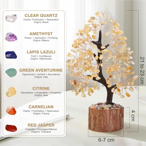 Chakra Crystal Tree of Life,Crystals and Healing Stones,Birthday Gifts for Women,Feng Shui Money Tree,Spiritual Meditation Gifts for Positive Energy,Crystal Decor - color: Yellow