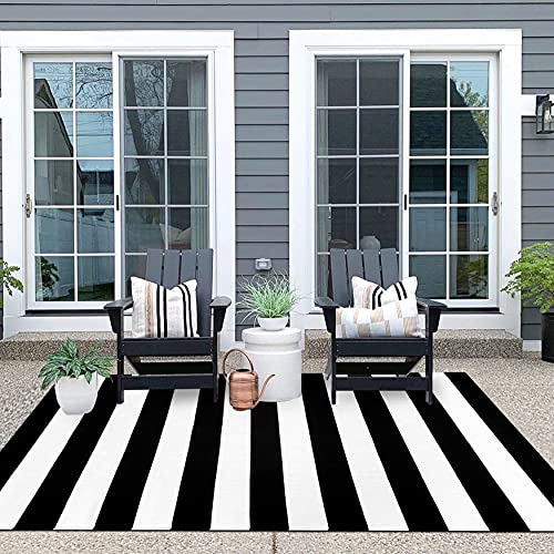IOHOUZE Black White Striped Rug -4x6 Front Door Mats Outdoor,Washable Rug for Front Porch Decor,Spring Summer Welcome Mats Outdoor Indoor, Doormat for Farmhouse/Entryway/Home Entrance - color: Black White Stripe, size: 4' x 6' (Rectangular)