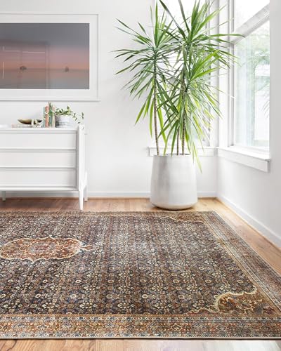 Loloi Layla Collection LAY-09 Cobalt Blue/Spice 2'-3" x 3'-9" .13" Thick Accent Rug, Soft, Durable, Vintage Inspired, Distressed, Low Pile, Non-Shedding, Easy Clean, Printed, Living Room Rug - color: Cobalt Blue / Spice, size: 2'3" x 3'9" (Rectangular)