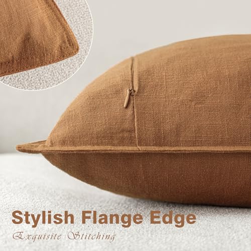 Foindtower Set of 2, Decorative Linen Solid Throw Pillow Covers Soft Accent Euro Cushion Case Boho Farmhouse Pillowcase for Chair Couch Sofa Bedroom Living Room Home Decor 16 x 16 Inch Autumn Orange - color: Honey Ginder, size: 16" x 16" (Pack of 2)