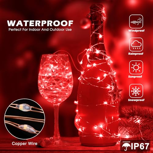 Fairy Lights 66ft 200 LED USB Twinkle String Lights Plug in Silver Wire Lights with Remote and Timer 8 Modes Outdoor Waterproof Starry Lights DIY Party Wedding Christmas Decoration（Red） - color: Red