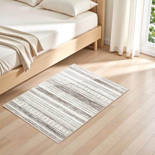 Tortania Area Rug Living Room Rugs - 2x3 Washable Soft Neutral Boho Moroccan Farmhouse Mat Indoor Floor Carpet for Bedroom Under Dining Table Home Office Decor - Cream Brown - color: Cream/Brown, size: 2' x 3' (Rectangular)