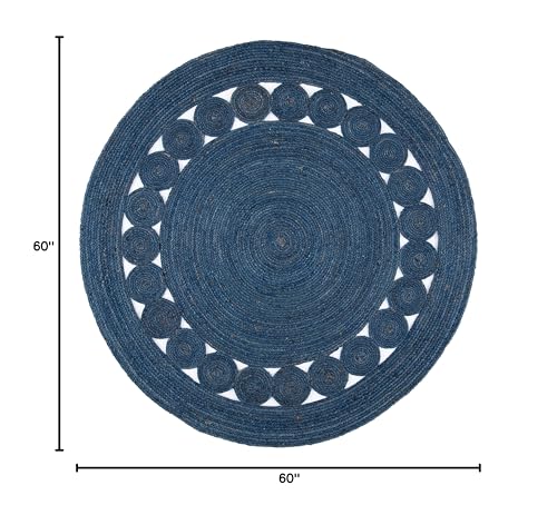 SAFAVIEH Area Rug 5' Round - Natural Fiber Collection - Navy, Handmade Jute, Boho Farmhouse Braided Design (NF364N) - color: Navy, size: 5' (Round)
