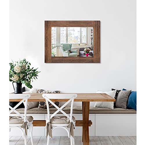 Wood Mirror Rectangular Framed Rustic Vintage Mirrors Decor Farmhouse Bedroom Bathroom Mirror for Dressing Table Entrance Large 20"x16" Brown - color: Brown, size: 20"L x 16"W