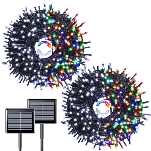 JMEXSUSS 2 Pack Solar String Lights Outdoor Waterproof, Total 400 LED 151FT Solar Christmas Lights Outdoor, 8 Modes Christmas Light for Outside Patio Yard Tree Decorations, White to Multicolor - color: White to Multicolor, size: 200LED*2