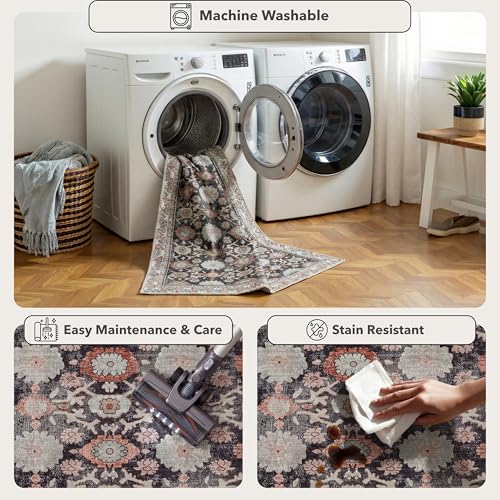 Kuden 2x3 Small Rug, Machine Washable, Non-Slip Backing, Vintage Style, Soft, Low Pile, Area Rugs for Entryway Kitchen Indoor Entrance - color: Black / Red, size: 2' x 3' Rectangular