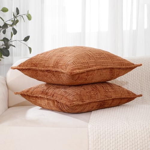 HPUK Chenille Throw Pillow Covers 18x18 Set of 2, Soft Textured Decorative Pillow Covers for Couch Sofa Living Room Bedroom, Orange - color: Chenille-orange, size: 18" x 18" (Pack of 2)