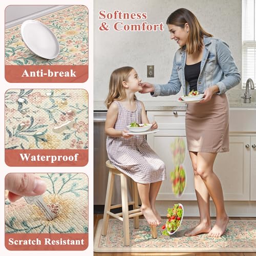 Collive Kitchen Mats Cushioned Anti Fatigue, Waterproof Kitchen Floor Mat Non Slip Desk Rugs Comfort Standing Rug, Pink Floral Carpets for Sink, Office, Laundry, Home Decor, 20" x 47" + 20" x 32" - color: Pink, size: 20"x32"+20"x47"