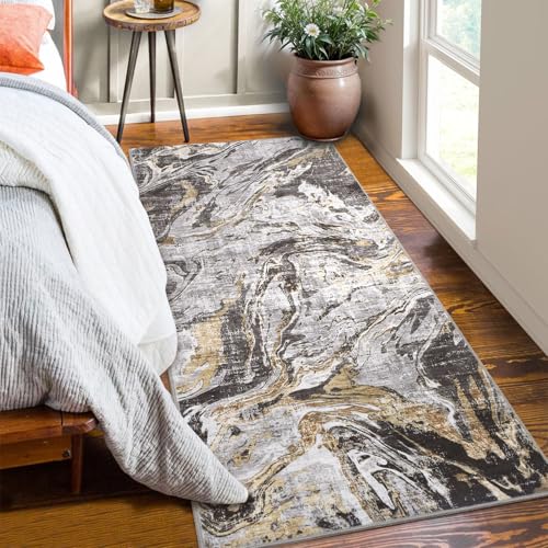 2x6 Abstract Oriental Style Area Rug, Elegant Vintage Thin Carpet, Delicate Decorative Design, Sophisticated and Beautiful for Living Room, Bedroom, Entryway, Office - Gray - color: Grey, size: 2' x 6' (Rectangular)