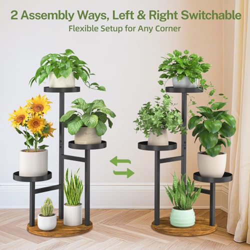 iDavosic.ly 3 Tier Plant Stand Indoor, Tiered Corner Metal Wood Multiple Flower Holder Shelf, Tall Orchid Display Rack for Patio Porch Living Room Balcony Outdoor, Brown - color: Black - Brown, size: 3 Tiers