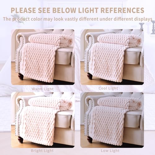 PLEASANT BOULEVARD Fleece Throw Blanket for Couch with 3D Turtle Shell Jacquard Soft Blanket, Fuzzy Blanket for All Seasons 60x80 Inches, Beige - color: Beige, size: 60x80in