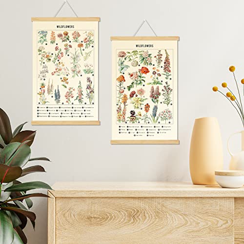 Chenkaiyang 2 Pcs Vintage Poster Hanging, Flowers Wall Hanging Botanical Rustic Retro Colorful Wall Art Prints Flower Chart Poster for Living Room Bedroom Office Play Room Decor,12.7 X 21.6 Inch - color: plants
