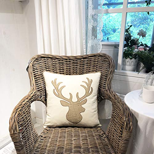Embroidered Throw Pillow Covers Deer Head Pattren 18x18 Inches for Living Room Cotton Cushions Covers (Khaki) … - color: Deer Head-khaki