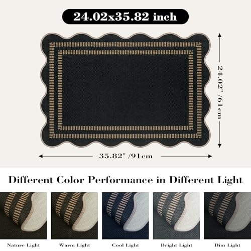 Easy Jute Outdoor Mats for Front Door, 2x3 Small Washable Kitchen Rugs, Farmhouse Black Throw Rug Non Slip Indoor Outdoor Carpet for Porch Entryway Foyer - color: Black Geometric-2, size: 2'x3' (Rectangular)