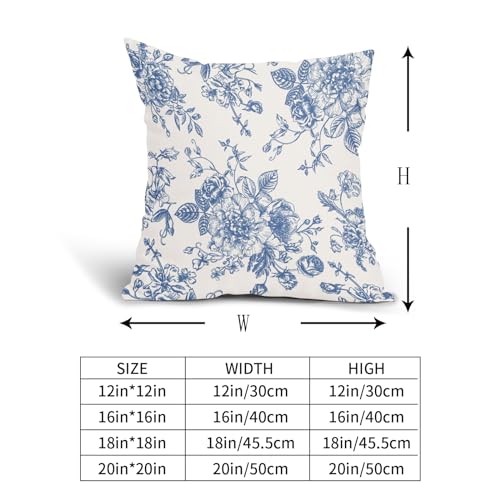 Kawani Blue Floral Pillow Covers 18x18 Inch Vintage Flower Blue Cream Decorative Throw Pillow Covers Set of 2 Chinoiserie Pillowcases Square Cushion Covers for Couch Bed Sofa Chair Car Decor - color: Blue, size: 18" x 18" (Pack of 2)