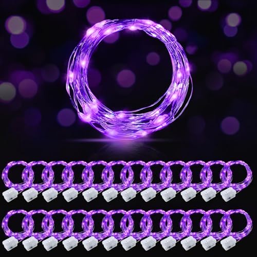 AIKEI 24 Pack LED Fairy Lights Battery Operated, String Lights Waterproof 7 Feet 20 Led Firefly Starry Lights for Wedding Party Bedroom Garden Christmas Decoration Purple - color: Purple, size: 24PCS-STANDARD