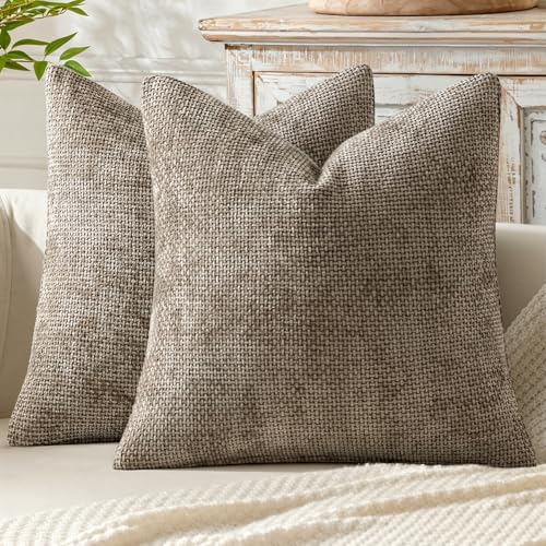 MIULEE Pack of 2 Couch Throw Pillow Covers 16x16 Inch Neutral Khaki Modern Boho Accent Decorative Pillow Covers Soft Chenille Farmhouse Cushion Covers for Home Decor Bed Sofa Living Room - color: Khaki, size: 16" x 16" (Pack of 2)