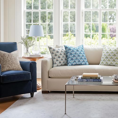 MIULEE Pack of 2 Decorative Outdoor Waterproof Throw Pillow Covers Flower Print Chic Boho Accent Pillow Covers for Square Garden Patio Cushion 18x18 Inch, Navy Blue - color: Navy Blue, size: 18" x 18" (Pack of 2)