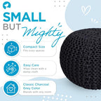 BIRDROCK HOME Round Pouf Ottoman Foot Rest - 18.5”x18.5”x15” Boho Compact Comfortable Soft Cotton Braided Foot Stool with Bean Bag Filling for Living Room, Bedroom, or Nursery (Charcoal Gray) - color: Charcoal Gray