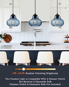 ELYONA 8 Inch Pendant Light for Kitchen Island Modern Blue Hand Blown Bubble Glass Pendant Lighting Hanging Light fixtures for Dining Room Bar Bedroom Living Room - color: Blue