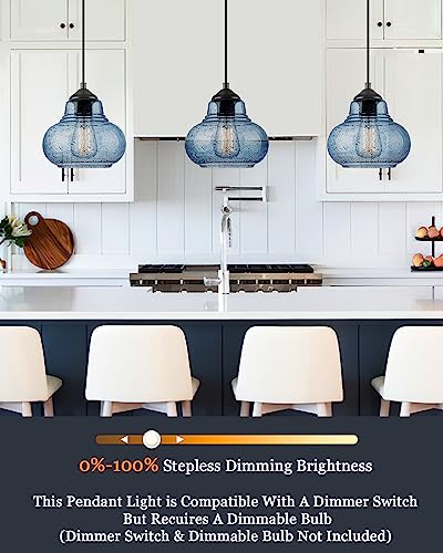 ELYONA 8 Inch Pendant Light for Kitchen Island Modern Blue Hand Blown Bubble Glass Pendant Lighting Hanging Light fixtures for Dining Room Bar Bedroom Living Room - color: Blue