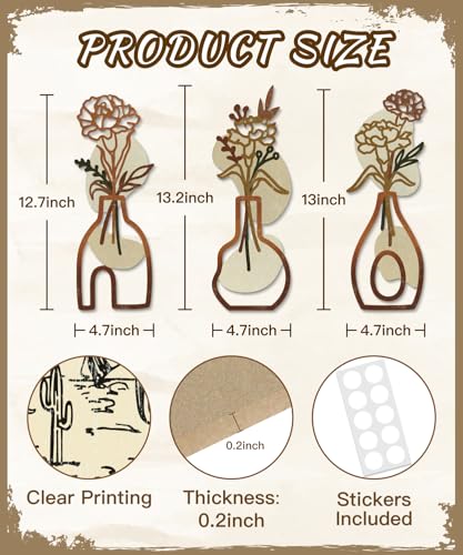 Putuo Decor Wood Flowers Wall Decor Set of 3, Rustic Farmhouse Neutral Wall Hanging, MDF Vase Panels Wall Sculptures, Minimalist Flower Wall Art for Living Room Bedroom Entryway, Orange - color: Orange