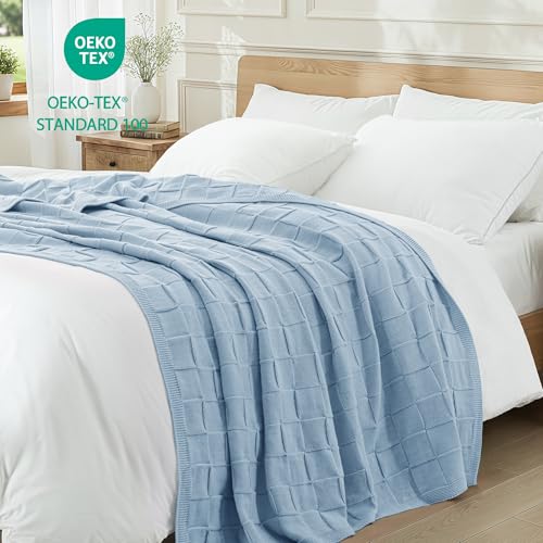 Whale Flotilla Checkered Knit Throw Blanket for Couch, Soft Decorative Knitted Blankets for Sofa Bed, Lightweight Cozy Throws for Spring Summer, 50x60 Inch, Blue - color: Blue, size: 50x60 Inch