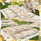Beeveer 91 x 71 Extra Large Outdoor Boho Picnic Blanket with White Table Runner, 6 Throw Pillow Covers 6 Napkins Woven Cotton Yarn Oversize Beach Blanket Washable Picnic Camp Wedding - color: White