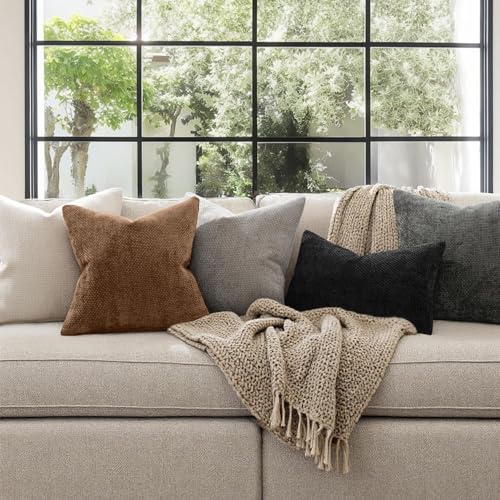 MIULEE Pack of 2 Couch Throw Pillow Covers 18x18 Inch Neutral Golden Brown Boho Accent Decorative Pillow Covers Soft Chenille Farmhouse Cushion Covers for Home Decor Bed Sofa Living Room - color: Golden Brown, size: 18" x 18" (Pack of 2)