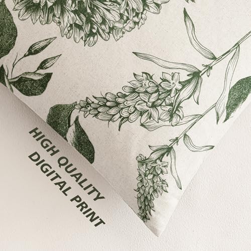 Foindtower Set of 2 Linen Floral Throw Pillow Covers Neutral Vintage Print Decorative Cozy Cushion Covers Farmhouse Boho Home Decor for Sofa Chair Couch Bedroom Living Room,18×18 Inch,Dark Green - color: Dark Green, size: 18" x 18" (Pack of 2)