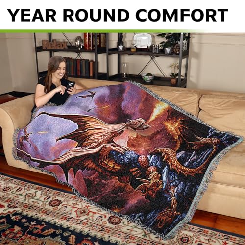 Pure Country Weavers Fire Dragon Woven Blanket by Anne Stokes - Fantasy Gift Cotton Tapestry Throw - Made in The USA - 72" x 54" - color: Fire, size: 72" x 54"