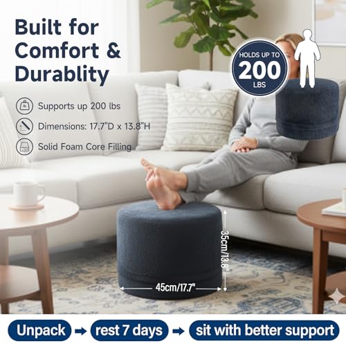 Tiita Stuffed Pouf Ottoman, Round Foot Stool Fluffy Floor Poufs Chair for Living Room Bedroom, Filled Boho Foot Rest for Couch, Blue-Grey - color: Round Blue-grey