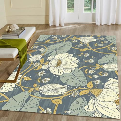 1.5 x 2.5ft Area Rug Floral Print Rug Machine Washable Rugs Floor Carpet Non-Slip Low Pile Area Rugs for Living Room Bedroom Dining Room - color: Muted Sage and Soft Gold, size: 1.5 x 2.5ft / 18 x 30in / 45 x 75cm