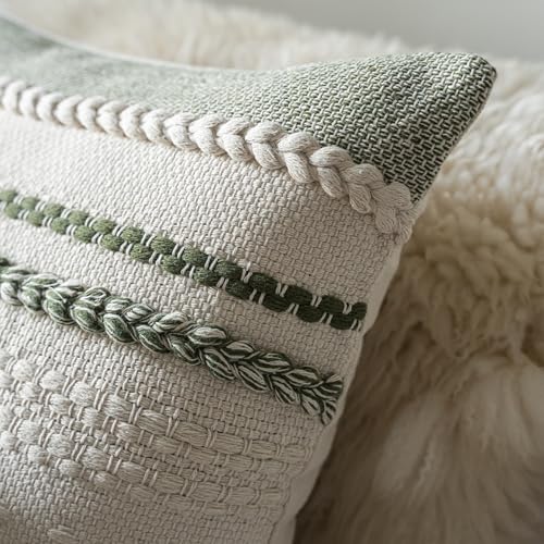 Cethom Boho Lumbar Pillow Covers 14x36 Inch Long, Green Textured Decorative Couch Pillow Cases for Farmhouse Home Decor, Accent Cushion Cover for Sofa, Bed, Living Room, Bedroom, Pack of 1 - color: Green, size: 36" x 14" (Pack of 1)